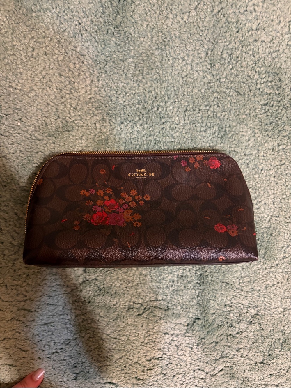 Coach Brown Floral Signature Zip Cosmetic Pouch